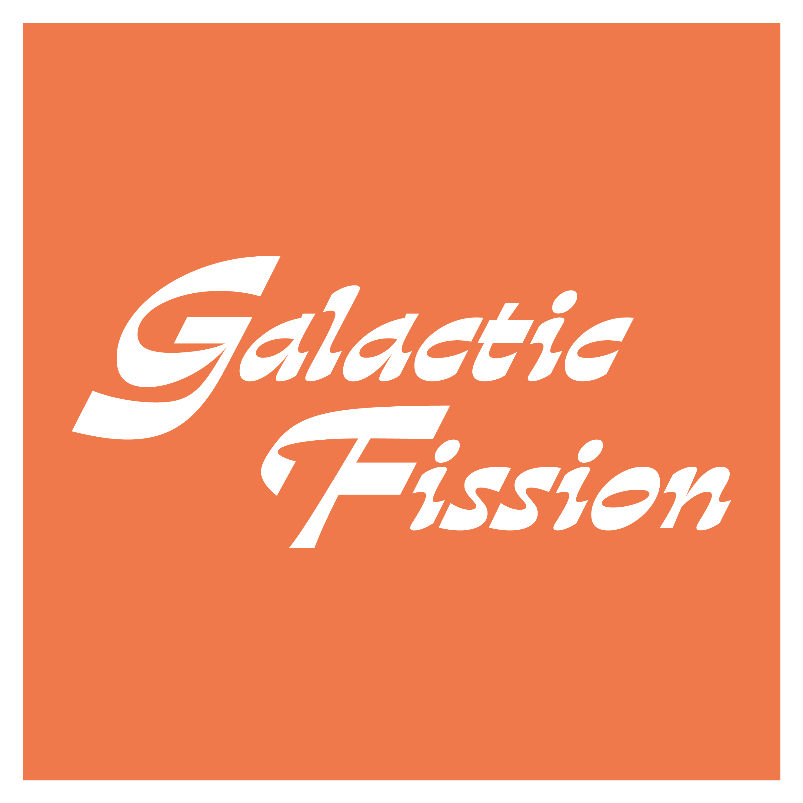 Orange square with Galactic Fission's wordmark