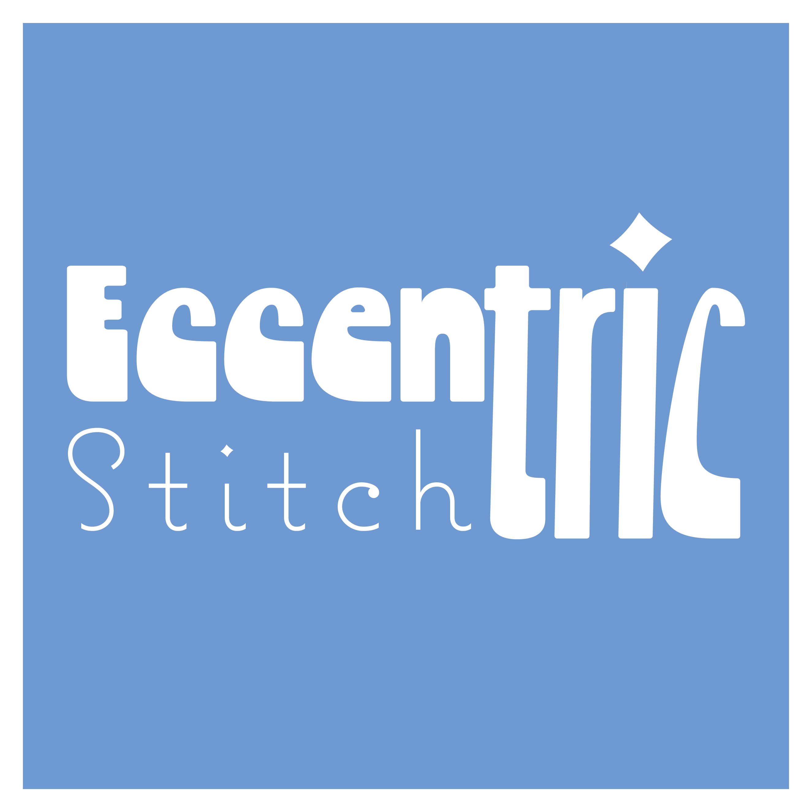 Periwinkle square with Eccentric Stitch's wordmark